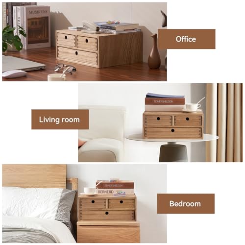 Natural Wooden Desktop Organizer with 3 Drawers I779