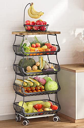 Kitchen Storage Baskets with Wheels, Metal Cart for Pantry V491