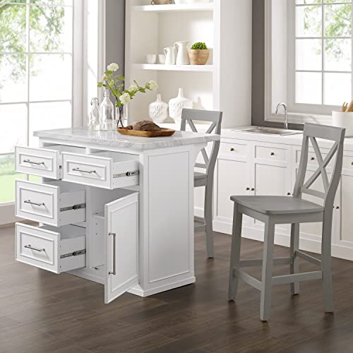 Kitchen Island with Faux Marble Top, White Q277