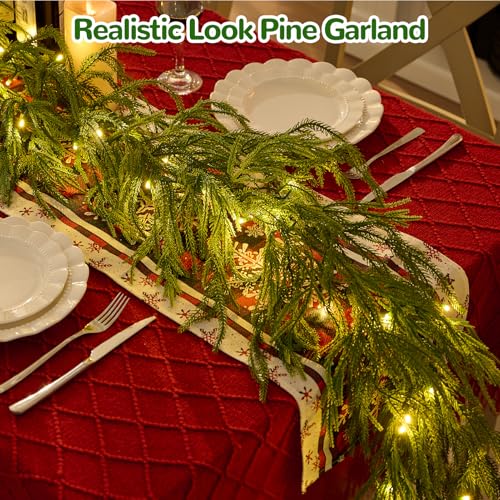 Prelit Norfolk Pine Garland with Lights for Mantle, 9FT V36154