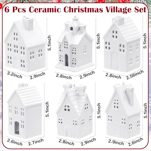 Set of 6 White Ceramic Christmas Village Houses Tabletop Decorations U141