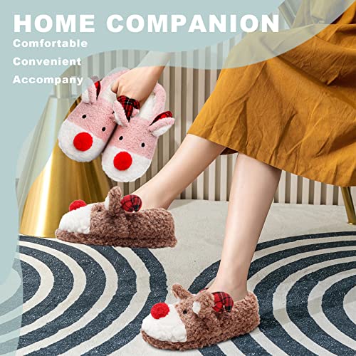 Women's Fuzzy Reindeer House Slippers Cozy Indoor Shoes W402399
