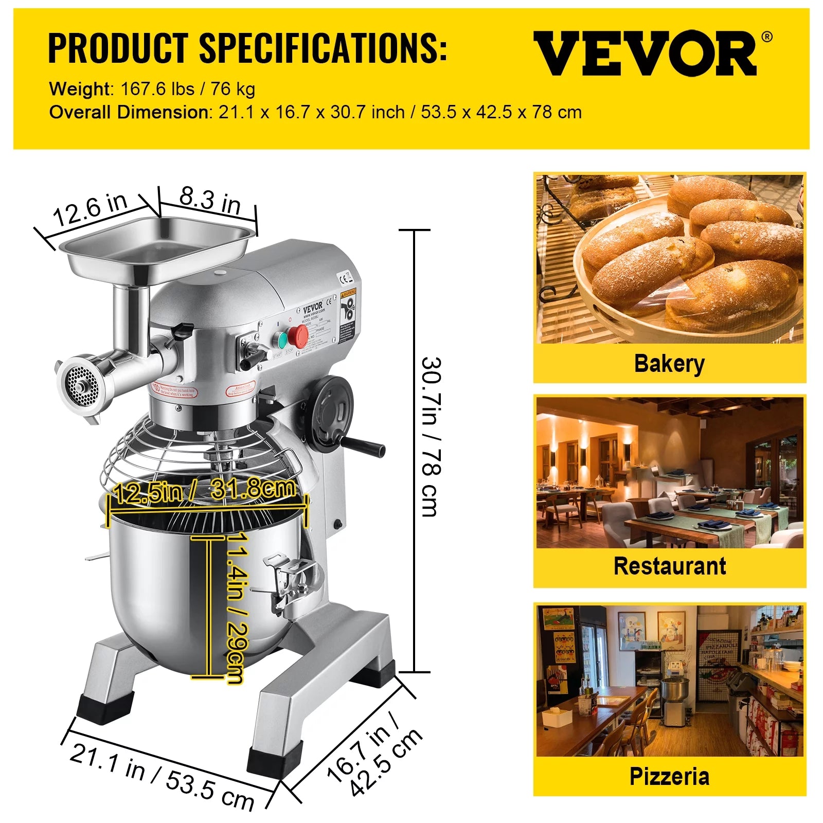 20Qt Stainless Steel Bowl Stand Mixer with Meat Grinder, 3 Speeds M7949