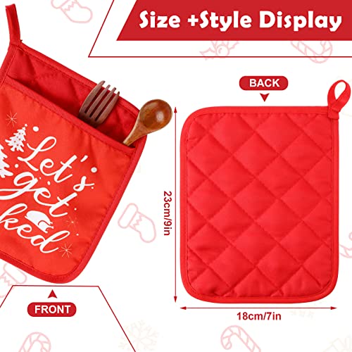 Christmas Pot Holders with Pockets - Red Heat Resistant Oven Mitts for Baking F83353