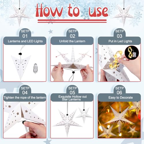20 Set Christmas Paper Star Lanterns with LED Lights Hanging Decor N8251