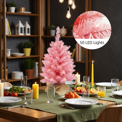 2ft Pre Lit Artificial Mini Christmas Tree with 50 LED Warm Lights F389906