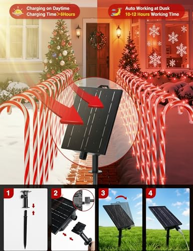 24 Pack 28" Solar Candy Cane Path Lights, 264 Bright LEDs Waterproof Outdoor Yard Garden Decor E537