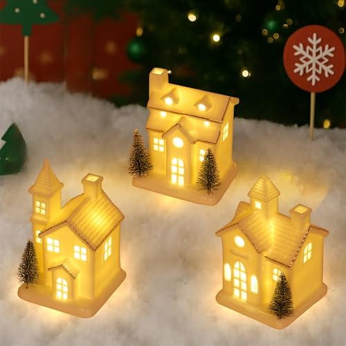 Ceramic Christmas Village Houses with LED Lights and Trees T316