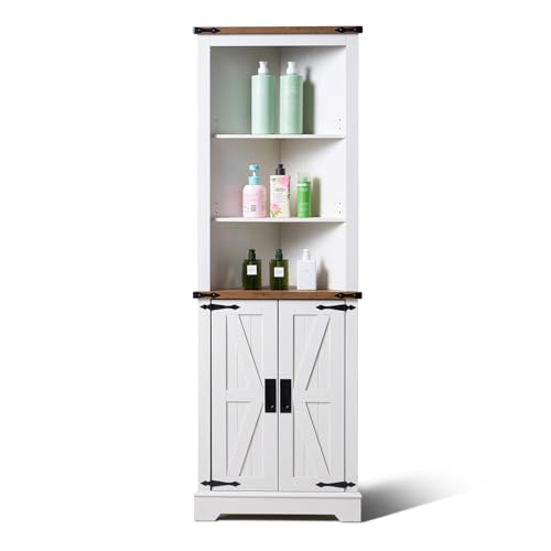 Corner Cabinet with Barn Door Design, Adjustable Shelves V90975