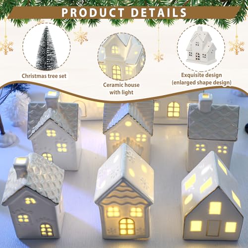 28 Pcs Ceramic LED Christmas Village Set with Houses, Trees & Lamp Posts Y25286