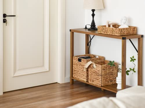 Wicker Storage Cubes with Liners, Water Hyacinth Baskets for Shelving, Handwoven Square Baskets, Medium, 4 Pack R25260