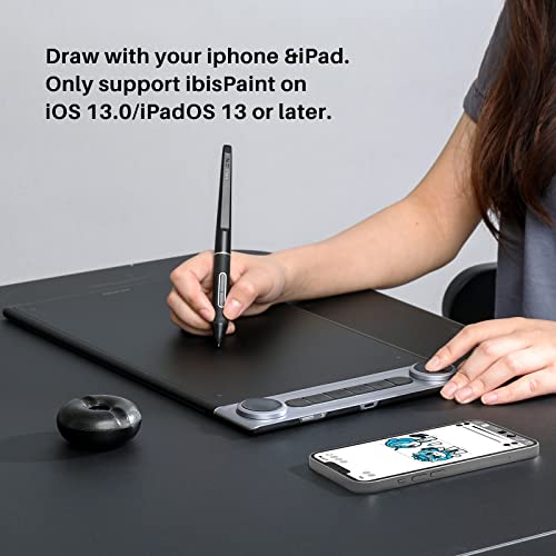 Bluetooth Wireless Drawing Tablet with Dual Dials and Battery-Free Stylus S627