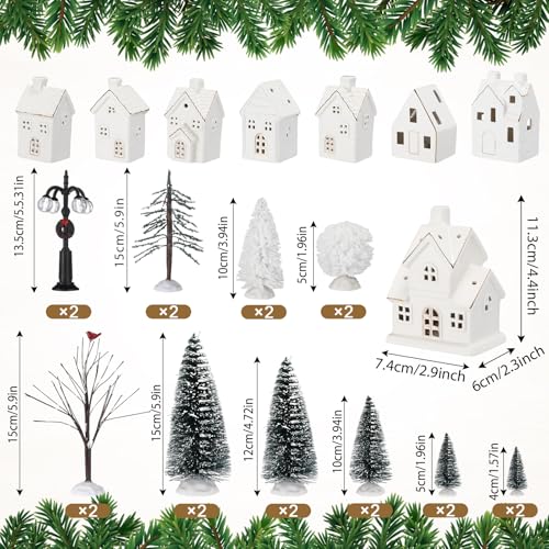 28 Pcs Ceramic LED Christmas Village Set with Houses, Trees & Lamp Posts Y25286