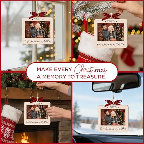 Christmas Ornament Picture Frame - Wooden Landscape Photo Frame for Tree U347
