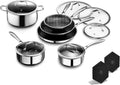 HexClad 12 Piece Hybrid Stainless Steel Cookware Set - 6 Piece Frying Pan Set and 6 Piece Pot Set with Lids, Stay Cool Handles, Dishwasher Safe, Induction Ready, Metal Utensil Safe