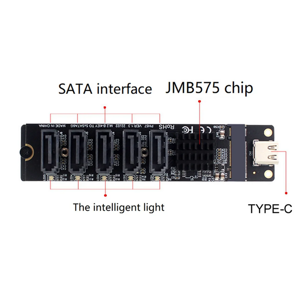 USB-C to SATA 5-Port Adapter Card for SSD HDD Expansion X5945