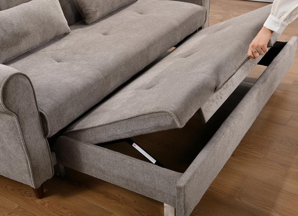 Convertible Sleeper Sofa Bed with Pullout Bed and USB Port, Brown O1037
