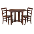 Winsome Wood Alamo 3-Pc Dining Set, Round Drop Leaf Table & 2 Ladder Back Chairs, Walnut Finish