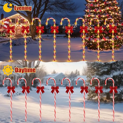 Solar Candy Cane Pathway Lights, 24PCS 240LED Outdoor Christmas Decorations with Remote T5735