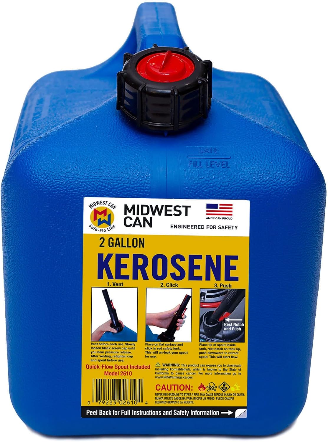 2-Gallon EPA & CARB Compliant Kerosene Gas Can Fuel Container with Flame Shield, Blue (4 Pack) S2632