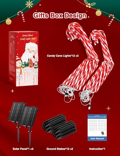 24 Pack 28" Solar Candy Cane Path Lights, 264 Bright LEDs Waterproof Outdoor Yard Garden Decor E537