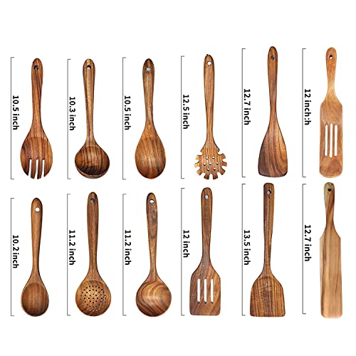 Natural Teak Wooden Spoons for Cooking, 10-Piece Kitchen Utensil Set I607645