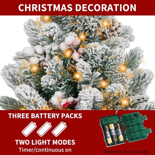 Flocked Artificial Mini Christmas Tree with Lights, Tabletop Decor W784363