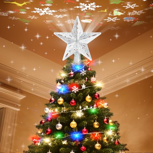 Snowflake Christmas Tree Topper LED Rotating with Projection Slides S187630