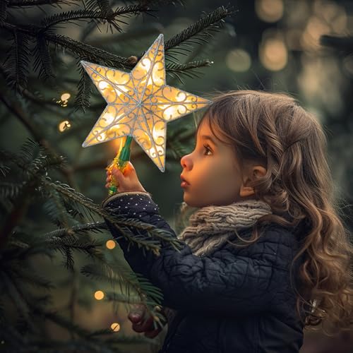 Glitter Star Tree Topper with Lights, Gold I966054