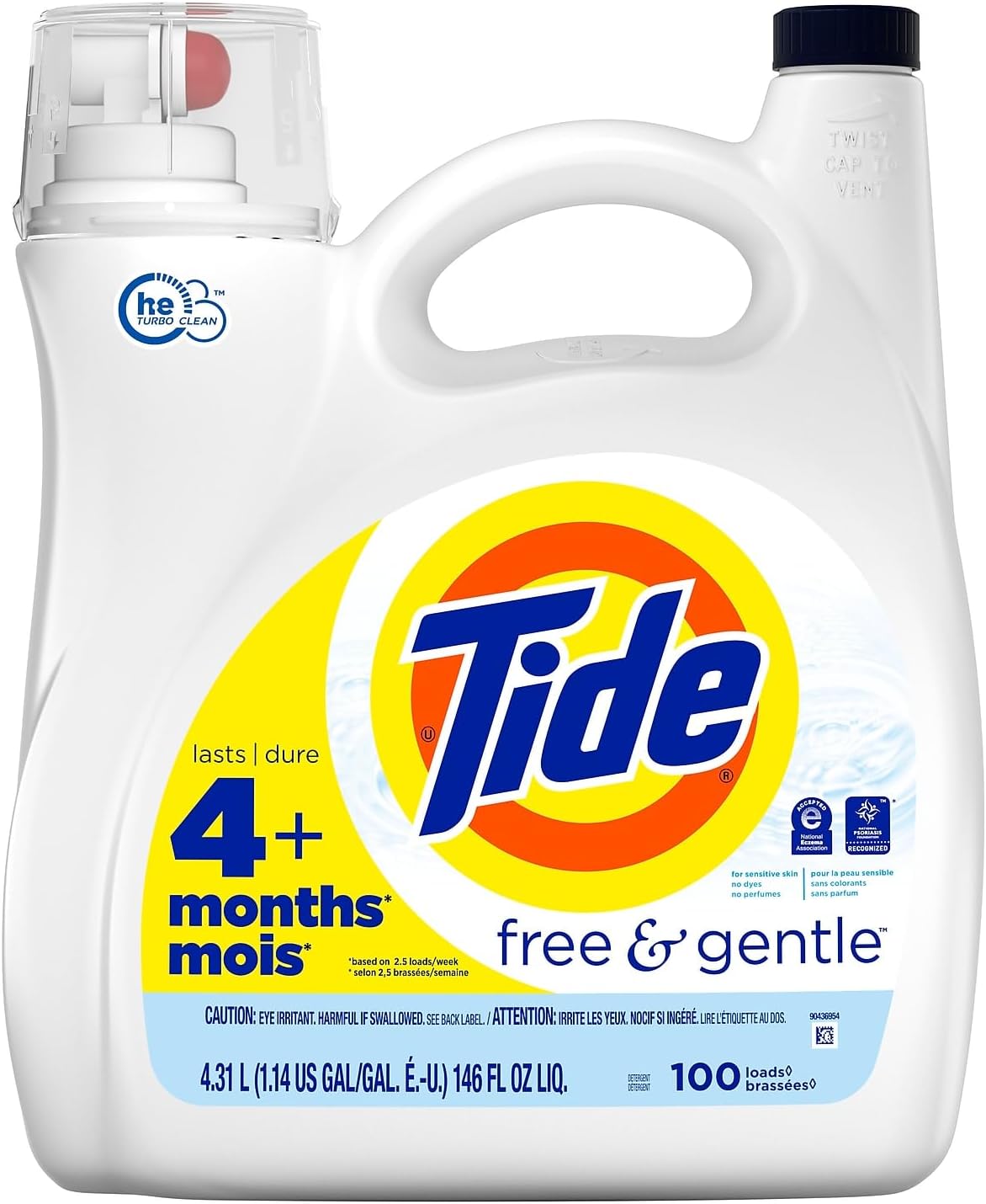 Tide Free & Gentle Liquid Laundry Detergent, 107 loads 154 fl oz, HE Compatible