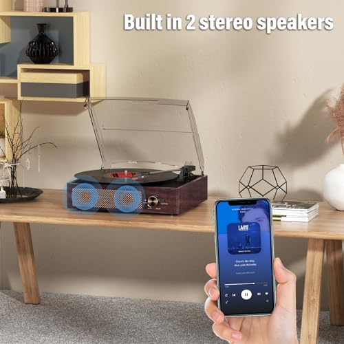 Vinyl Record Player Turntable with Bluetooth and Stereo Speakers, 3 Speed, Portable Retro Design (Orange) D7889