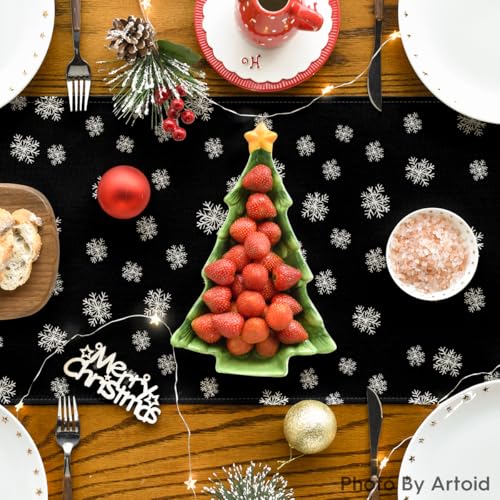 Beige Pine Tree Snowflake Christmas Table Runner, Winter Holiday Kitchen Dining Decoration, 13 x 72 Inch B27382
