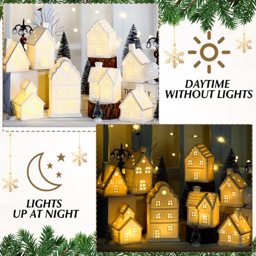 28 Pcs Ceramic LED Christmas Village Set with Houses, Trees & Lamp Posts Y25286