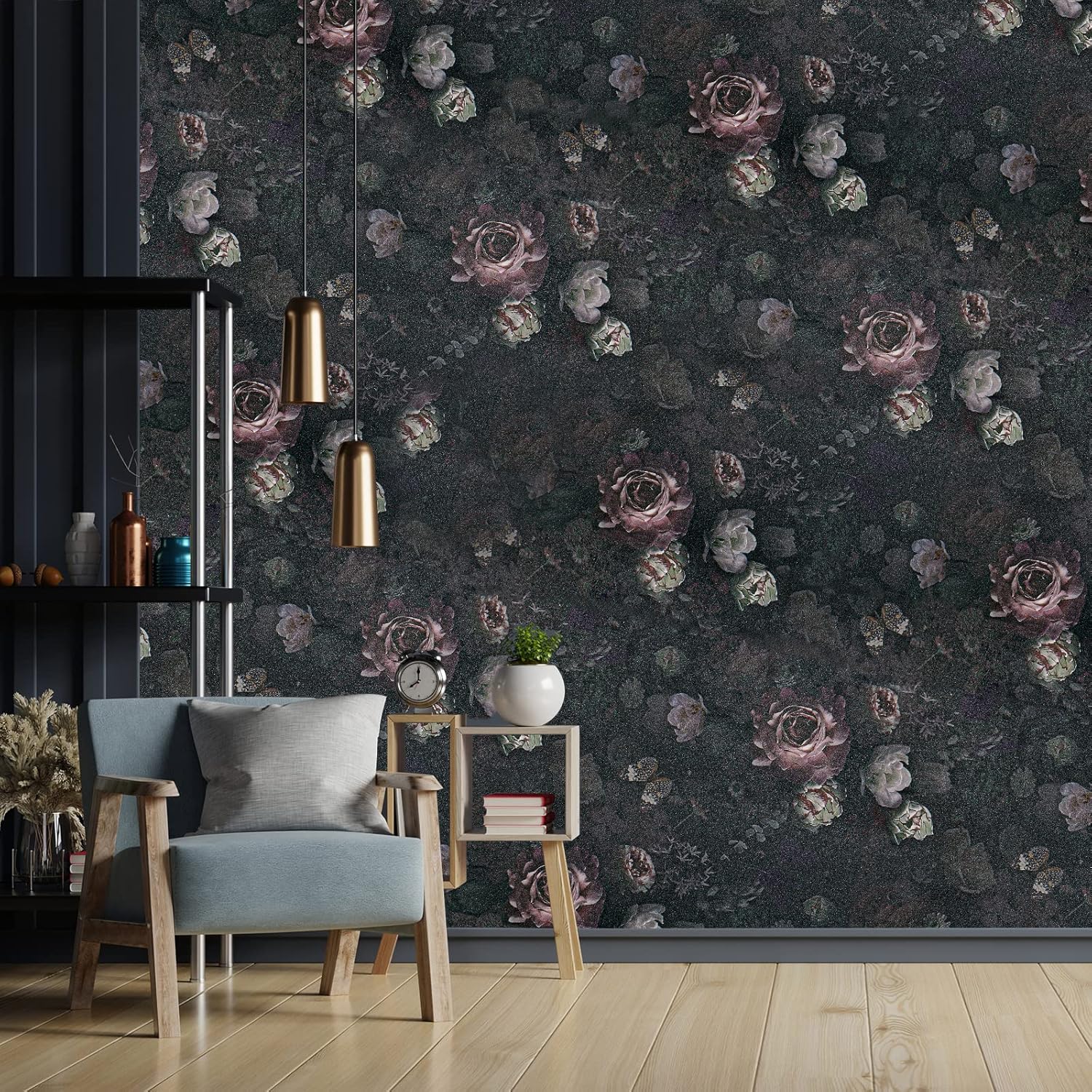 Vintage Dark Floral Peel and Stick Wallpaper Roll for Bedroom Bathroom G20007