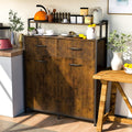 Dual Tilt Out Trash Cabinet, Hidden Trash Bin Cabinet with 2 Drawers and Shelf, Large Kitchen Trash Bin Cabinet MDF board, Laundry Hamper Cabinet Free Standing Holder 10 Gallon
