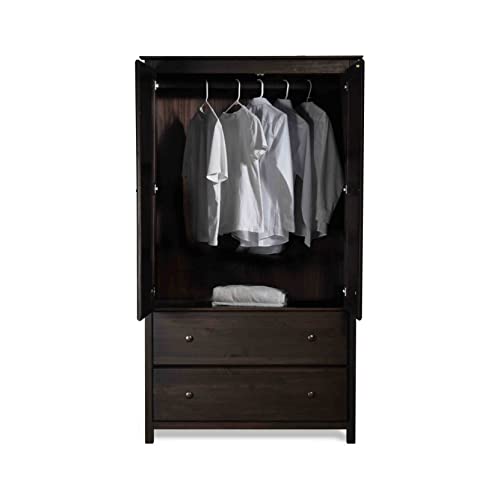 Shaker 2-Door Wardrobe, Solid Wood with Walnut Finish F6601