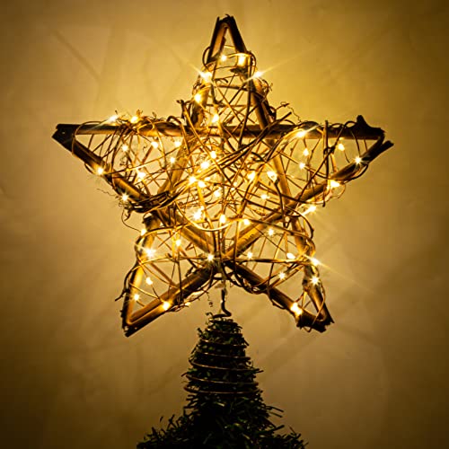 Rattan Star Christmas Tree Topper with 50 Warm LED Lights K600