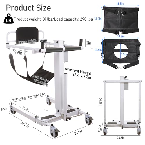 Patient Lift Transfer Chair for Home, Bathroom, Bedside, Shower, and Car R3263