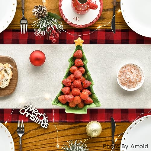 Buffalo Plaid Christmas Trees Table Runner, Winter Holiday Kitchen Dining Decor, 13 x 108 Inch D48516
