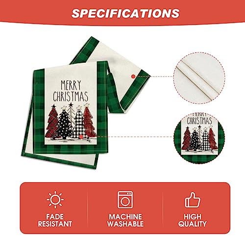 Buffalo Plaid Christmas Trees Table Runner, Winter Holiday Kitchen Dining Decor, 13 x 108 Inch D48516
