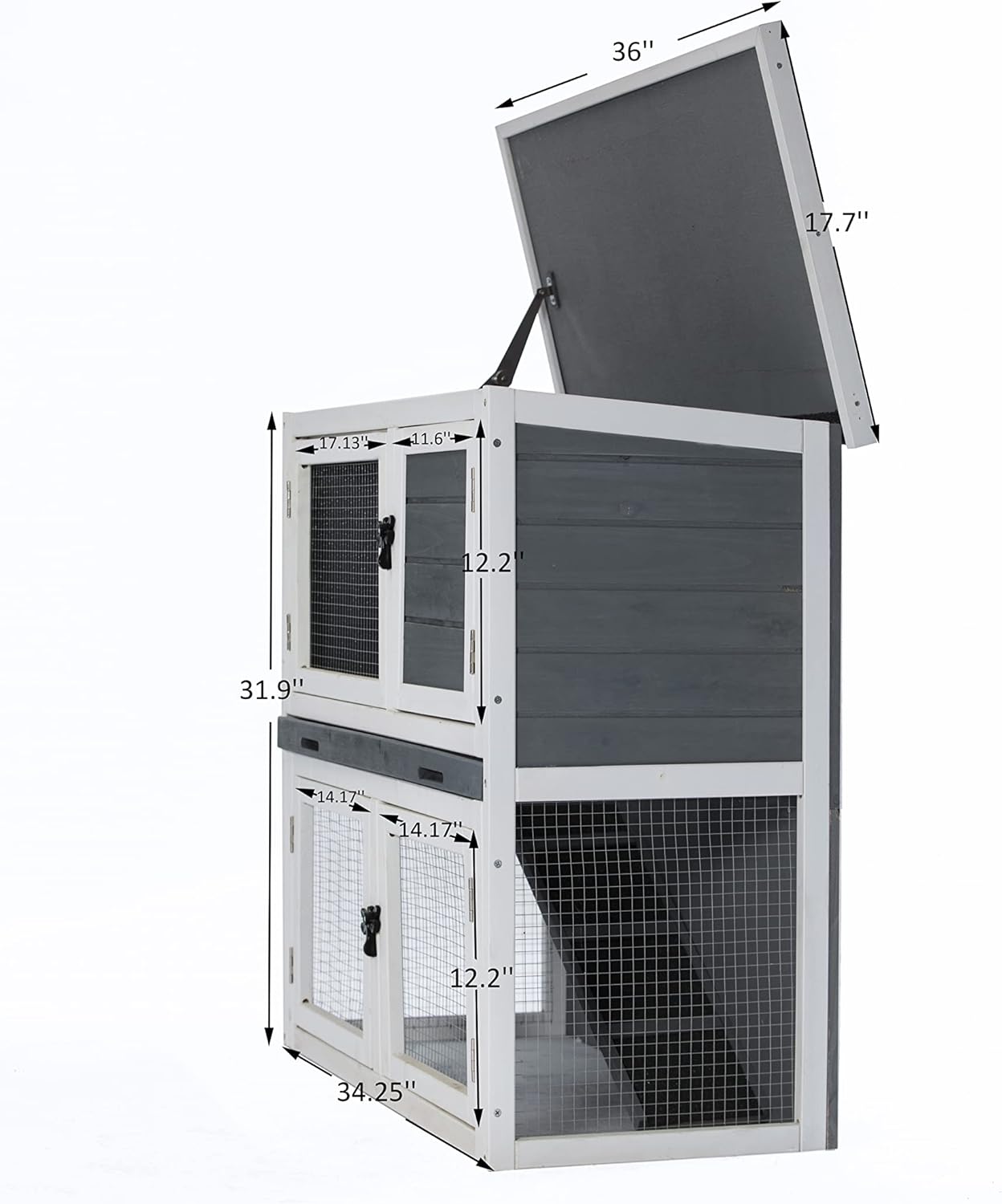 Wooden Two-Floor Rabbit Hutch Outdoor with Ramp and Removable Tray T19092