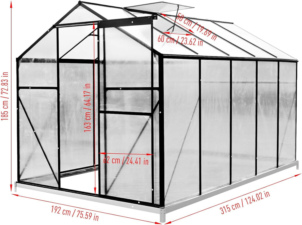 10x6 FT Polycarbonate Greenhouse with Sliding Door and Adjustable Vent Window J403189