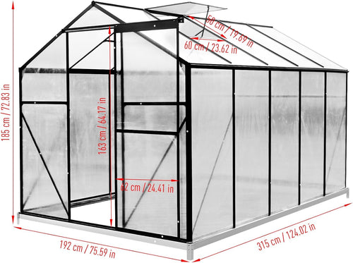 10x6 FT Polycarbonate Greenhouse with Sliding Door and Adjustable Vent Window J403189