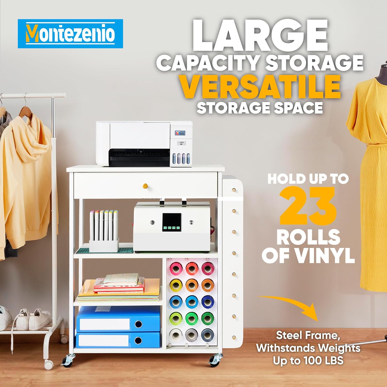 Rolling Craft Storage Cart with 23 Vinyl Roll Holder and Wheels N718025