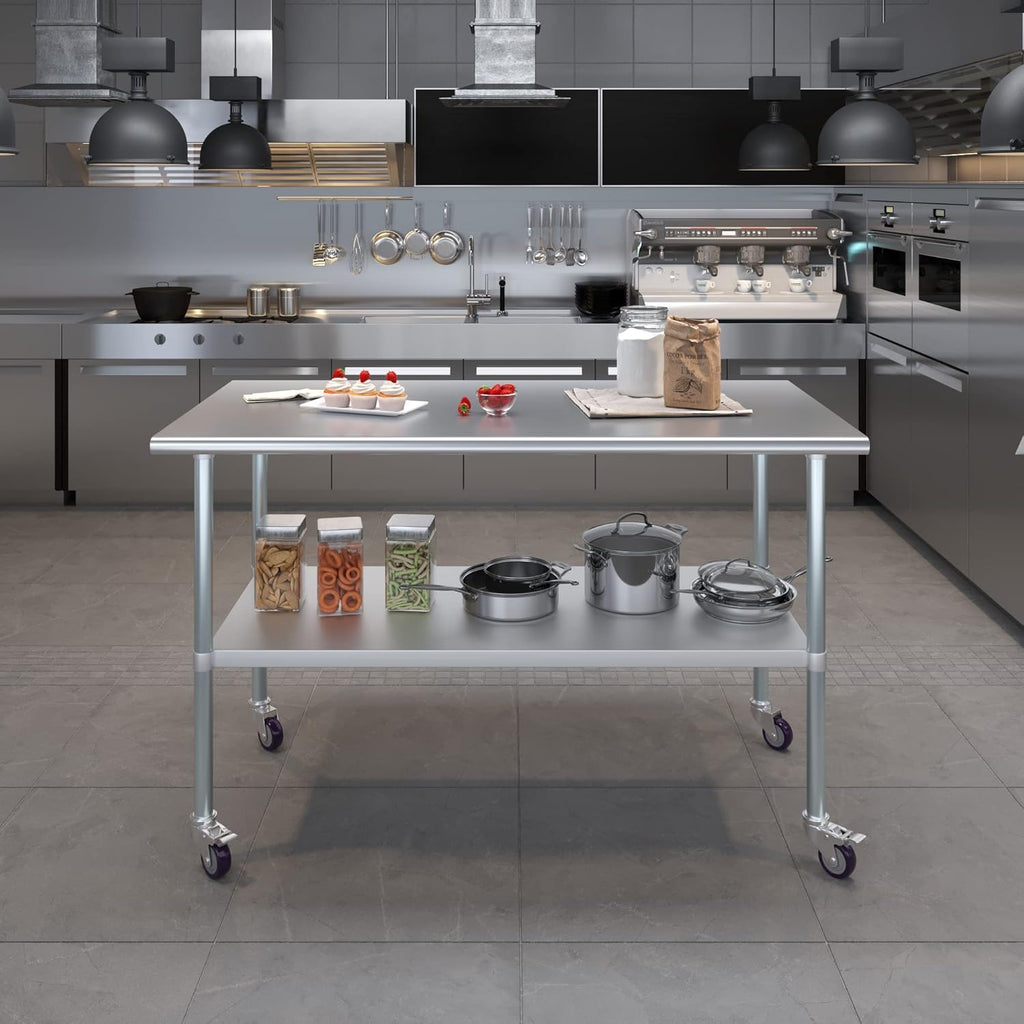 Stainless Steel Work Table with Under-Shelf and 4 Wheels K35944