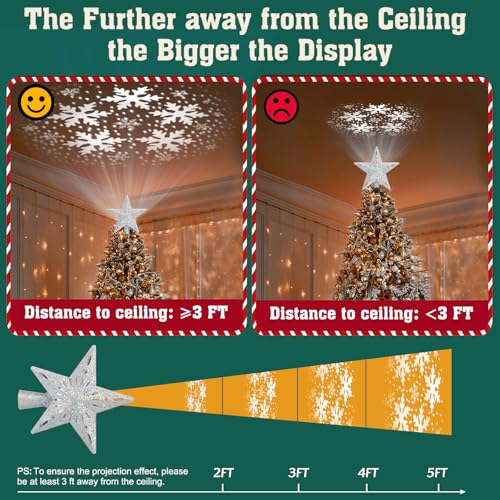 Snowflake Christmas Tree Topper LED Rotating with Projection Slides S187630