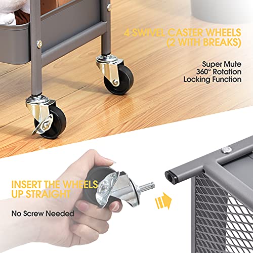 3-Tier Metal Rolling Storage Cart with Pegboards and Baskets S25376
