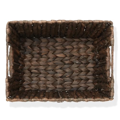 Water Hyacinth Storage Baskets with Handles, Woven Rectangular Bins for Shelves and Laundry E41269