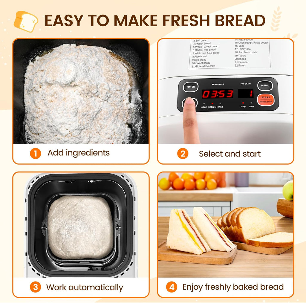 Compact Automatic Bread Maker Machine, 1.5LB Programmable, Non-stick Pan O1157
