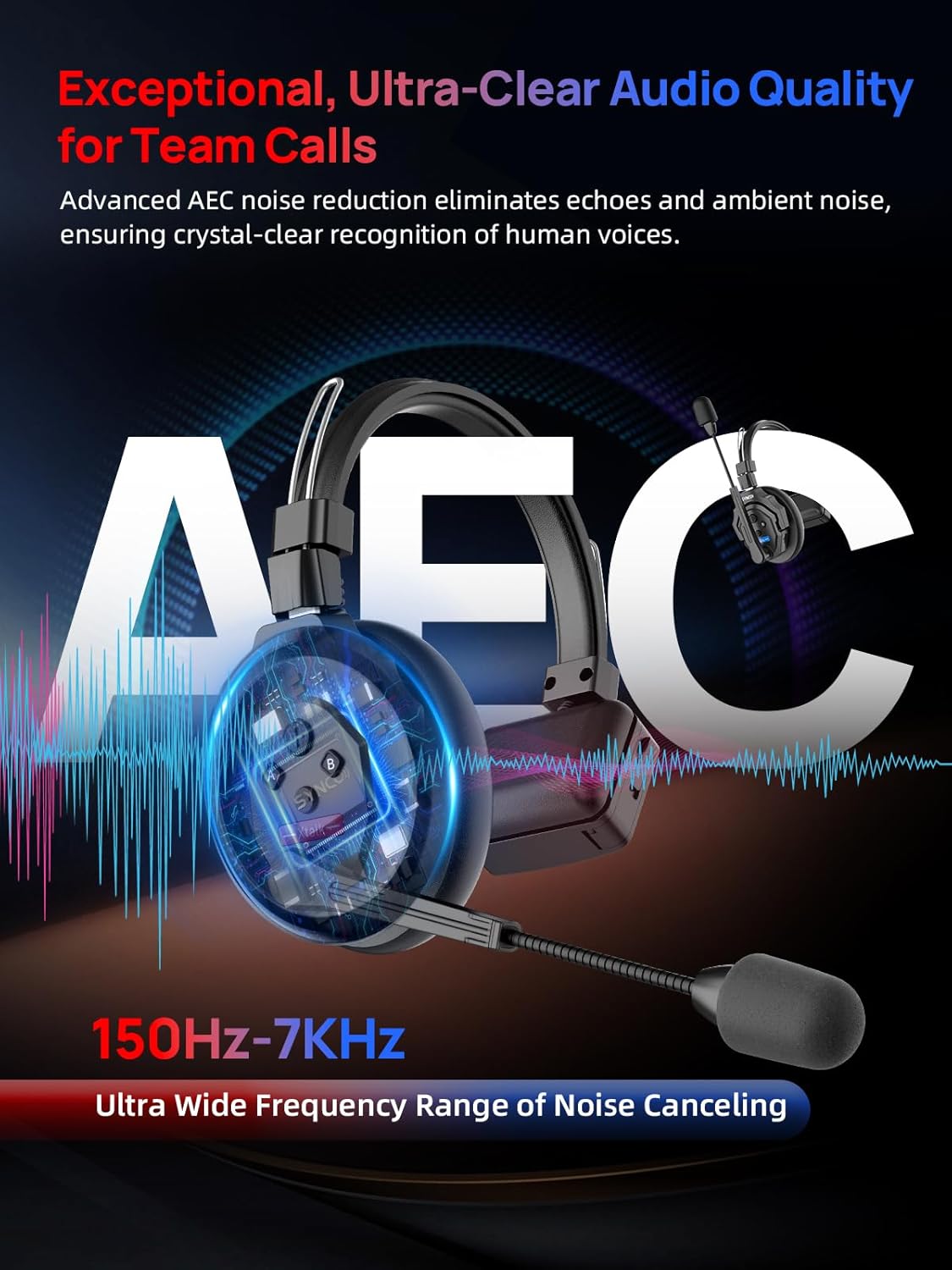 Wireless Intercom Headset System, 2.4GHz Full Duplex, 350M Range X714578